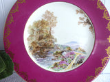 Fancy Shelley Dinner Plate Maroon Heather Gold Overlay 10.75 Inch Plate 1950s