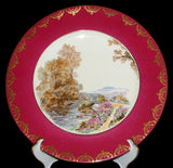Fancy Shelley Dinner Plate Maroon Heather Gold Overlay 10.75 Inch Plate 1950s