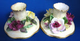 Crown Staffordshire Candle Holder Pair Flowers Vintage Hand Made 1940s Romantic Tea Party