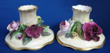 Crown Staffordshire Candle Holder Pair Flowers Vintage Hand Made 1940s Romantic Tea Party