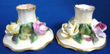Crown Staffordshire Candle Holder Pair Flowers Vintage Hand Made 1940s Romantic Tea Party