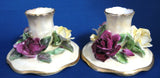 Crown Staffordshire Candle Holder Pair Flowers Vintage Hand Made 1940s Romantic Tea Party
