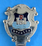 Tea Caddy Spoon Swansea Wales Tea Scoop 1940s Souvenir Enamel Finial