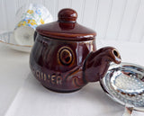 Tea Strainer Sylvac Face Pot Brown Eyes Nose Smile 1940s Anthropormorphic Chrome Strainer