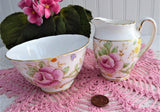 Lovely Cream And Sugar 1940s Hand Colored On Transfer Floral Tuscan