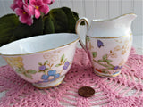 Lovely Cream And Sugar 1940s Hand Colored On Transfer Floral Tuscan