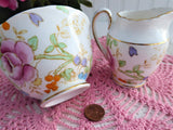 Lovely Cream And Sugar 1940s Hand Colored On Transfer Floral Tuscan