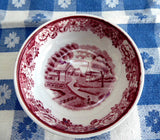 Red Transferware English Scenery Open Salt 1940s Enoch Woods Woods Ware Rural Scene