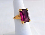 Art Deco Faux Red Ruby Emerald Cut Ring 12 Carats 1940s Bohemian Glass Czech