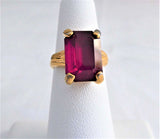 Art Deco Faux Red Ruby Emerald Cut Ring 12 Carats 1940s Bohemian Glass Czech