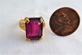 Art Deco Faux Red Ruby Emerald Cut Ring 12 Carats 1940s Bohemian Glass Czech