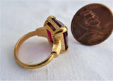 Art Deco Faux Red Ruby Emerald Cut Ring 12 Carats 1940s Bohemian Glass Czech