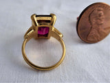 Art Deco Faux Red Ruby Emerald Cut Ring 12 Carats 1940s Bohemian Glass Czech
