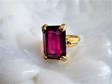 Art Deco Faux Red Ruby Emerald Cut Ring 12 Carats 1940s Bohemian Glass Czech