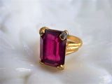 Art Deco Faux Red Ruby Emerald Cut Ring 12 Carats 1940s Bohemian Glass Czech