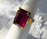 Art Deco Faux Red Ruby Emerald Cut Ring 12 Carats 1940s Bohemian Glass Czech