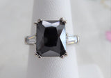 Art Deco Emerald Cut Black Czech Glass Ring Tapered Baguettes 1940s Bohemian