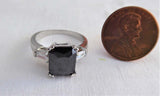 Art Deco Emerald Cut Black Czech Glass Ring Tapered Baguettes 1940s Bohemian