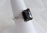Art Deco Emerald Cut Black Czech Glass Ring Tapered Baguettes 1940s Bohemian