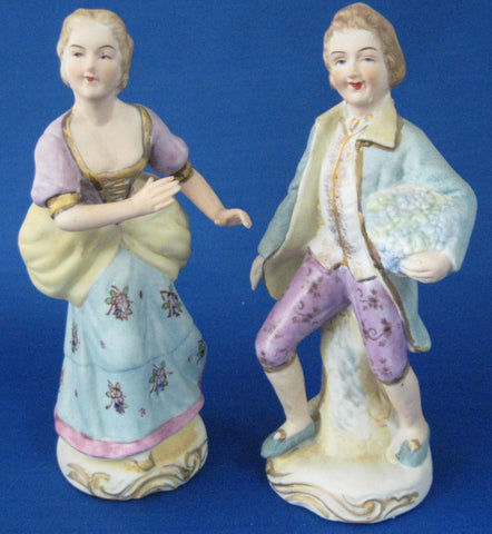 Bisque Figurines Pair 18th Century Man And Woman Germany Austria Hand Painted