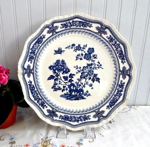 Dinner Plate Blue Transferware Masons Manchu Shabby Chippy Ironstone 1940s