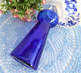 Cobalt Blue Glass Hyacinth Vase 1940s Monk Shape Vintage Art Glass Blown Glass