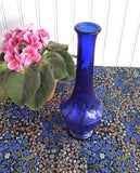 Cobalt Blue Glass Vase 1940s Art Deco Paneled Bud Vase Vintage Art Glass Mold Blown