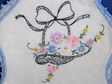 Bread Cover Roll Hand Embroidered Linen Flower Basket 1940s Flower Basket
