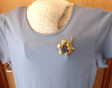 Figural Blue Rhinestones Flower Brooch Pin 1940s Gold Pin Large Lily Elegant