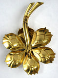 Figural Blue Rhinestones Flower Brooch Pin 1940s Gold Pin Large Lily Elegant