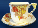 Fall Leaves Cup and Saucer Flower Handle Royal Stafford 1940s Square Cup