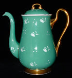 Shelley Green Stencil Coffee Pot Tall Teapot Raised Enamel Dots Chintz 1940