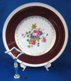 English Cake Plate With Handle Tidbit Server Floral 1940s Burgundy Gold