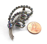 Brooch Iris Rhinestones Flower Pin 1940s Pin Rainbow Tea Party Lily Of The Valley