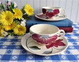 Pair of Cups And Saucers Blue Ridge Poinsettia Teacup 1940s Colonial Shape Holiday