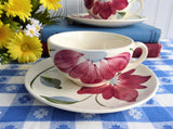 Pair of Cups And Saucers Blue Ridge Poinsettia Teacup 1940s Colonial Shape Holiday
