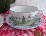 Pair Demi Teacups Occupied Japan 1945-1952 Antique Nippon Dutch Scene 1890s