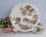 The Ferry Cake Plate Transferware Lugged Cake Plate Swinnertons 1940s Platter Polychrome