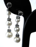 Rhinestone Pearl Earrings Dangles Screw Back 1940s Vintage Tea Party Glamour