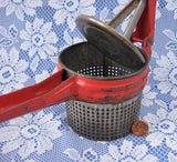 Original Red Paint Ricer Puree Long Handled Kitchen tool 1940s Vintage Gadget