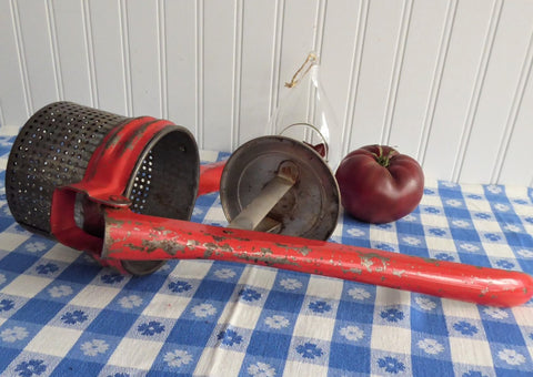 Vintage Pureeing/ Canning Food Mill, Old Time Hand Operated Kitchen Tool,  Rustic Tin Vegetable Press/ Strainer, Kitchenware Cook Decor Gift 