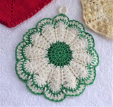 Crocheted Potholders 4 Hand Made 1950s Flower Chevron Popcorn Stitch Variegated