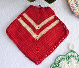 Crocheted Potholders 4 Hand Made 1950s Flower Chevron Popcorn Stitch Variegated