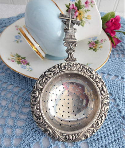 Vintage Tea Strainer Over The Cup Strainer Turning Windmill 1940s Silverplate Dutch