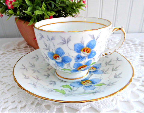 Floral Cup And Saucer Enamel 1940s Hand Colored Chintz Leaves Hudson And Middleton