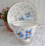 Floral Cup And Saucer Enamel 1940s Hand Colored Chintz Leaves Hudson And Middleton