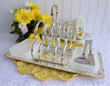 Toast Rack Breakfast Set 1940s Silver Plated English Attached Tray Dishes Spoon Spreader