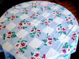 Vintage Tablecloth Morning Glories Blue Plaid 54 Square 1950s Blue White Pink Wilendur