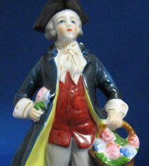 Occupied Japan Figurine 18th Century Man With Flower Basket Hand