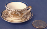 Miniature Cup And Saucer Occupied Japan Heavy Gold Moriage Blue 1945-1952 Mini Teacup